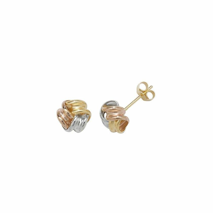 Earrings | Womens 9ct Tri Colour Knot Studs 9ct Rose Gold Earrings