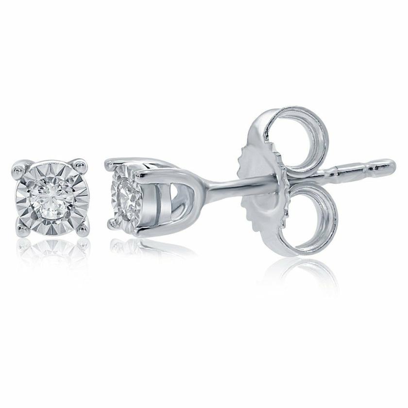 Earrings | Womens 9ct White Gold 0.08ct Diamond Illusion Set Studs 9ct White Gold Earrings