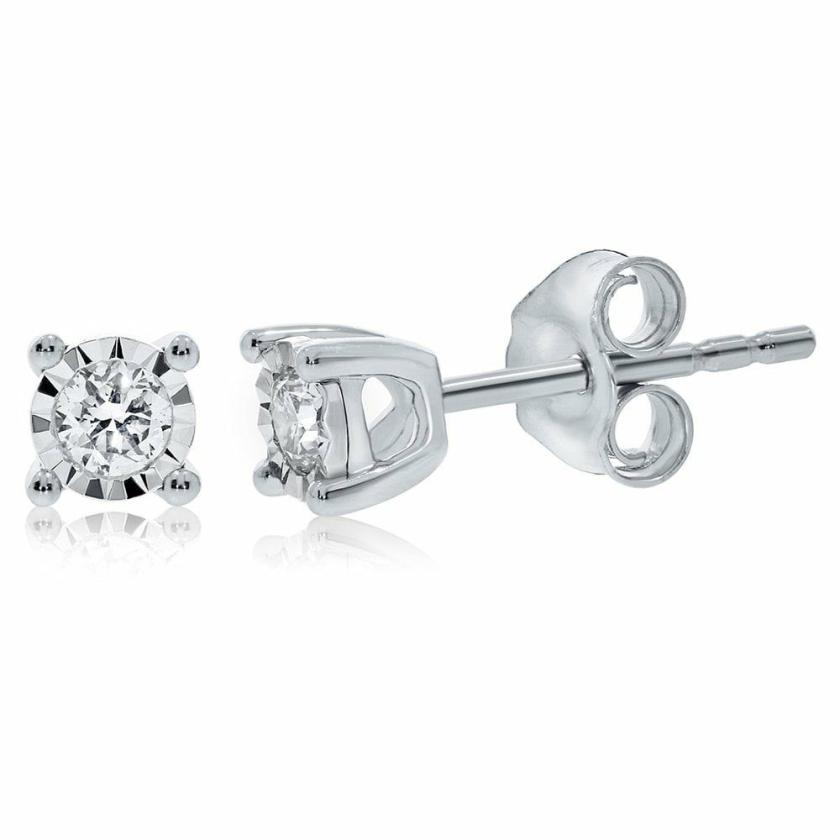 Earrings | Womens 9ct White Gold 0.10ct Diamond Illusion Set Earrings 9ct White Gold Earrings