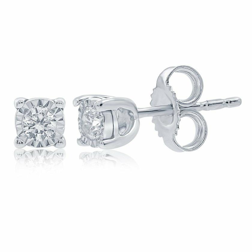 Earrings | Womens 9ct White Gold 0.15ct Diamond Illusion Earring Studs 9ct White Gold Earrings