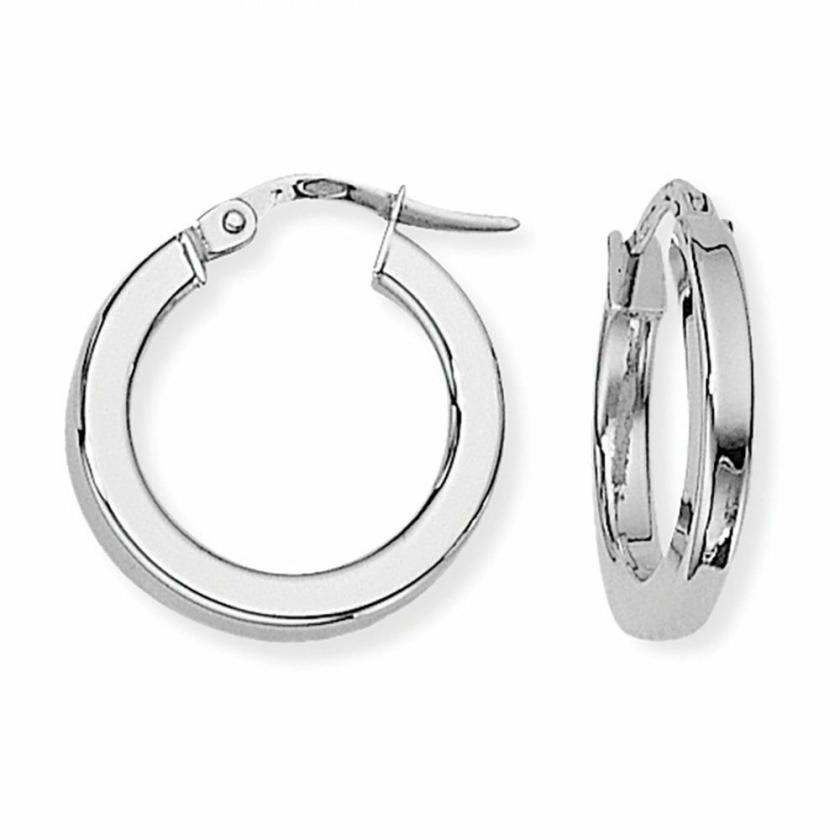 Earrings | Womens 9ct White Gold 13mm Square Tube Hoop Earrings 9ct White Gold Earrings