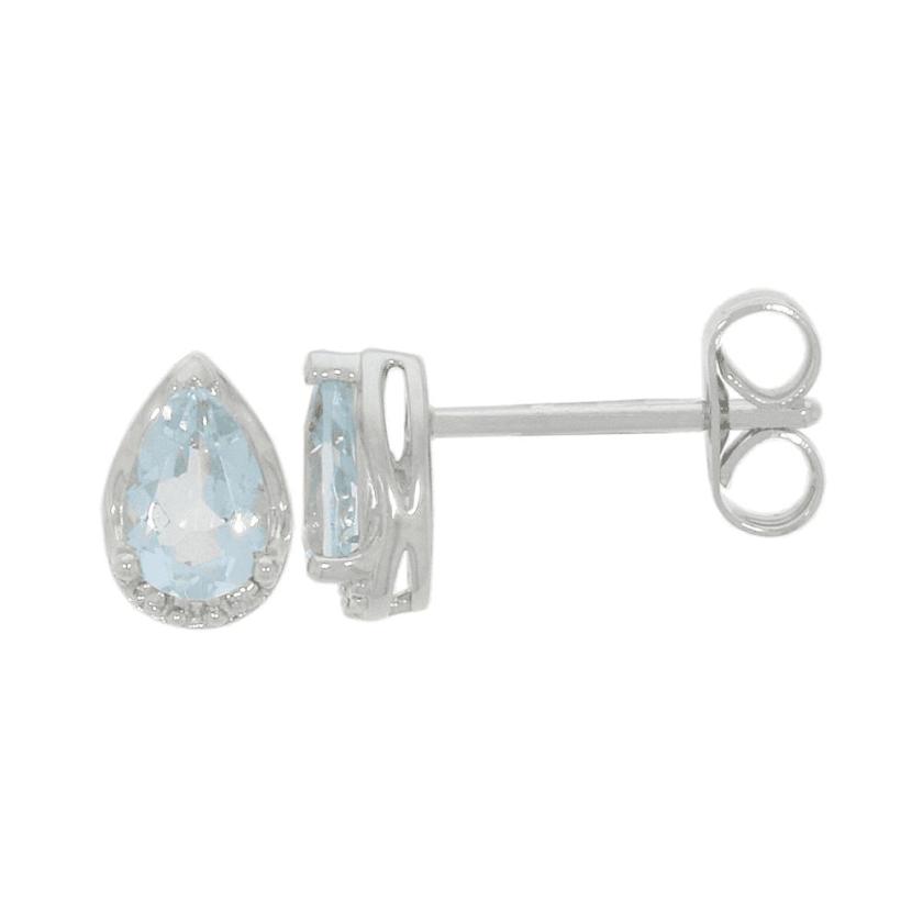 Earrings | Womens 9ct White Gold Diamond & Aquamarine Earrings 9ct White Gold Earrings