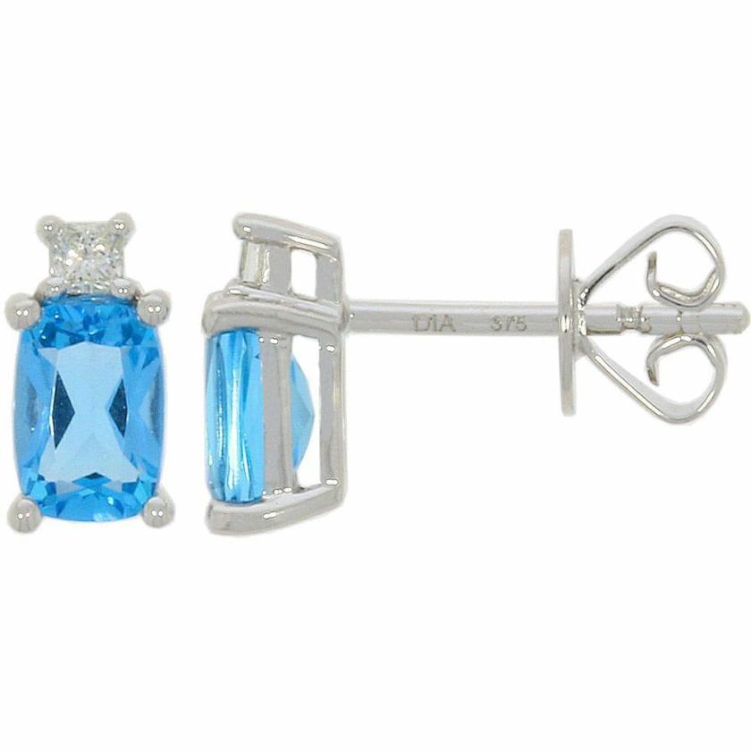 Earrings | Womens 9ct White Gold Diamond & Blue Topaz Earrings 9ct White Gold Earrings