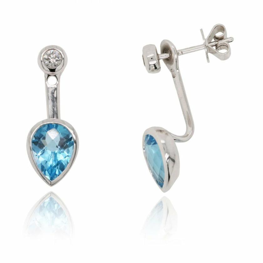 Earrings | Womens 9ct White Gold Diamond & Blue Topaz Earrings 9ct White Gold Earrings