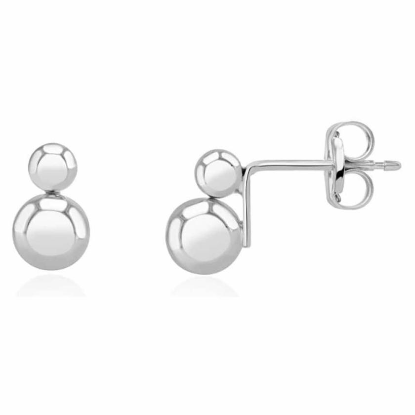 Earrings | Womens 9ct White Gold Double Ball Earring Studs 9ct White Gold Earrings