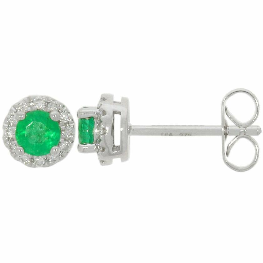 Earrings | Womens 9ct White Gold Emerald & Diamond Halo Earring Studs 9ct White Gold Earrings