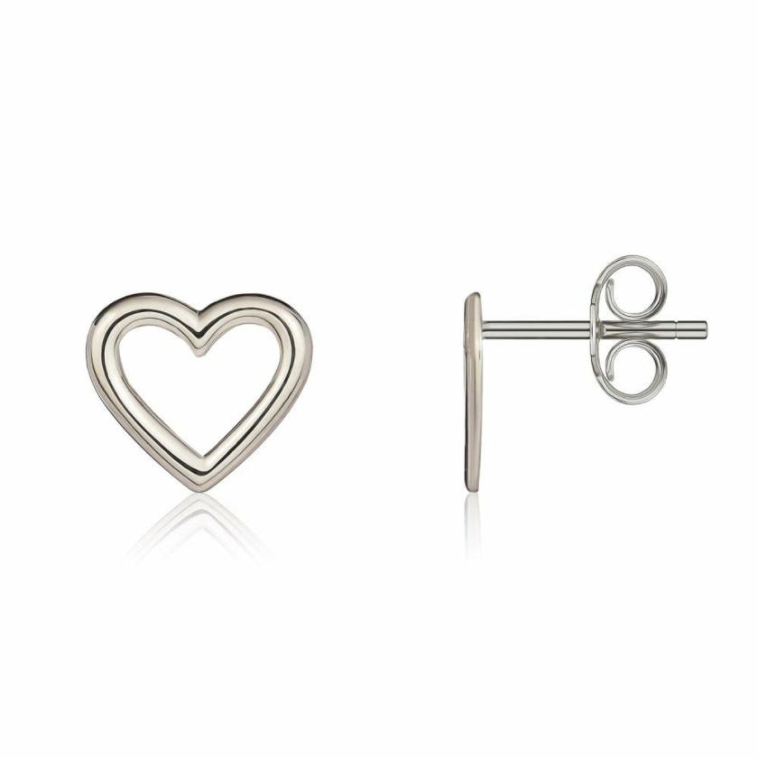 Earrings | Womens 9ct White Gold Open Heart Stud Earrings 9ct White Gold Earrings