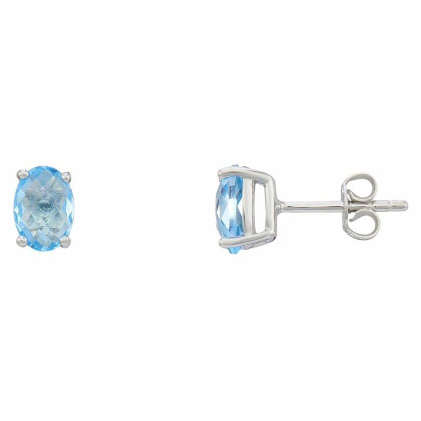 Earrings | Womens 9ct White Gold Oval Blue Topaz Earring Studs 9ct White Gold Earrings