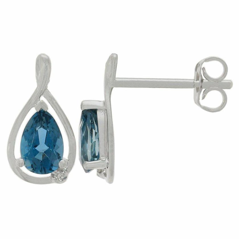 Earrings | Womens 9ct White Gold Pear Diamond & Blue Topaz Earrings 9ct White Gold Earrings