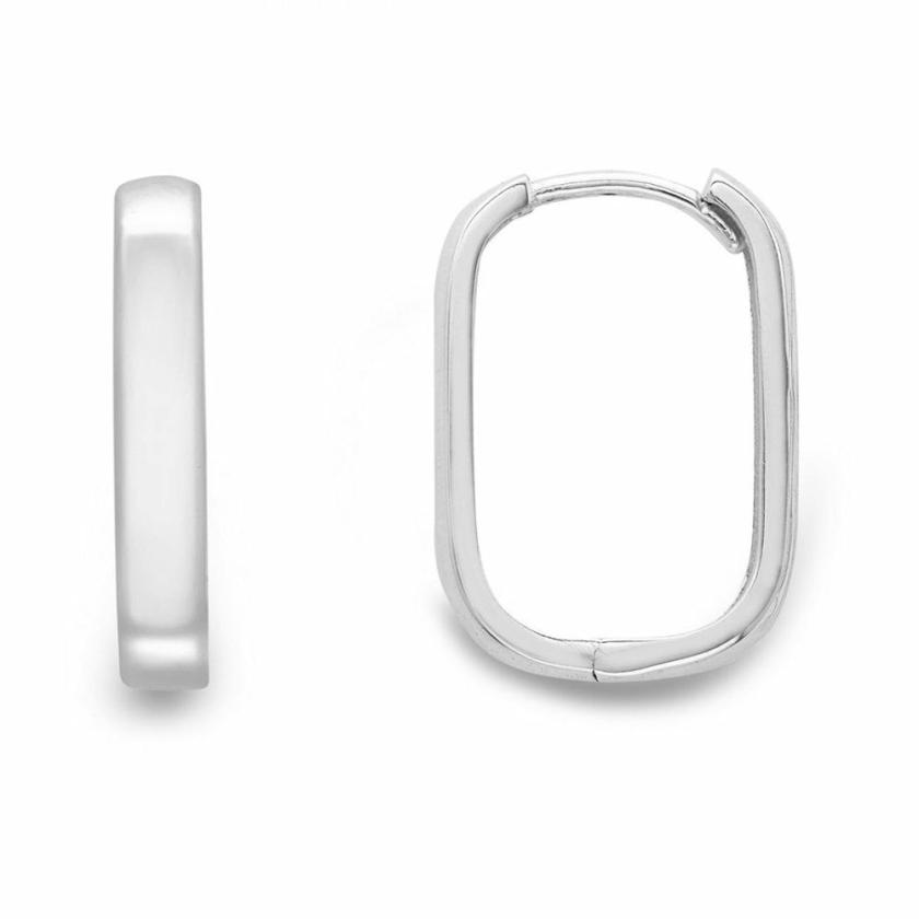 Earrings | Womens 9ct White Gold Rectangular Earring Hoops 9ct White Gold Earrings