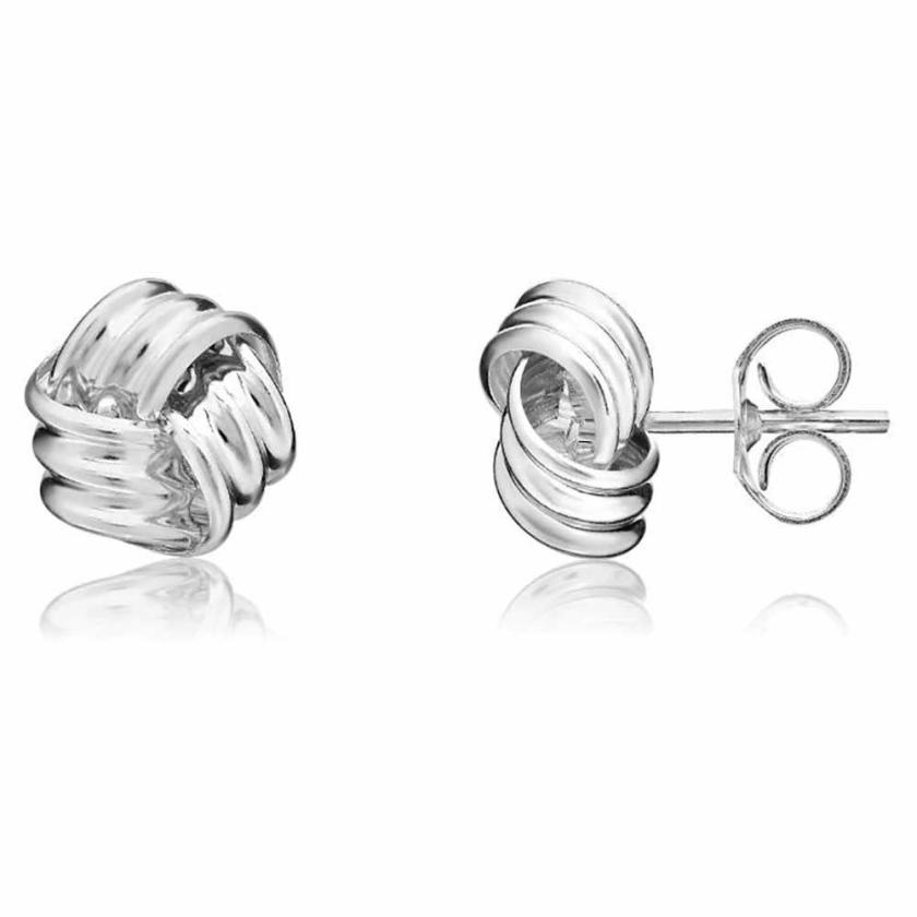 Earrings | Womens 9ct White Gold Ribbed Knot Stud Earrings 9ct White Gold Earrings