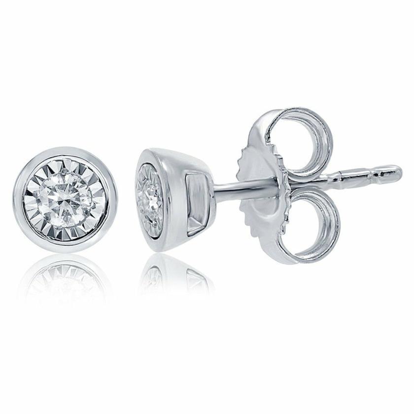 Earrings | Womens 9ct White Gold Round 0.06ct Diamond Studs 9ct White Gold Earrings