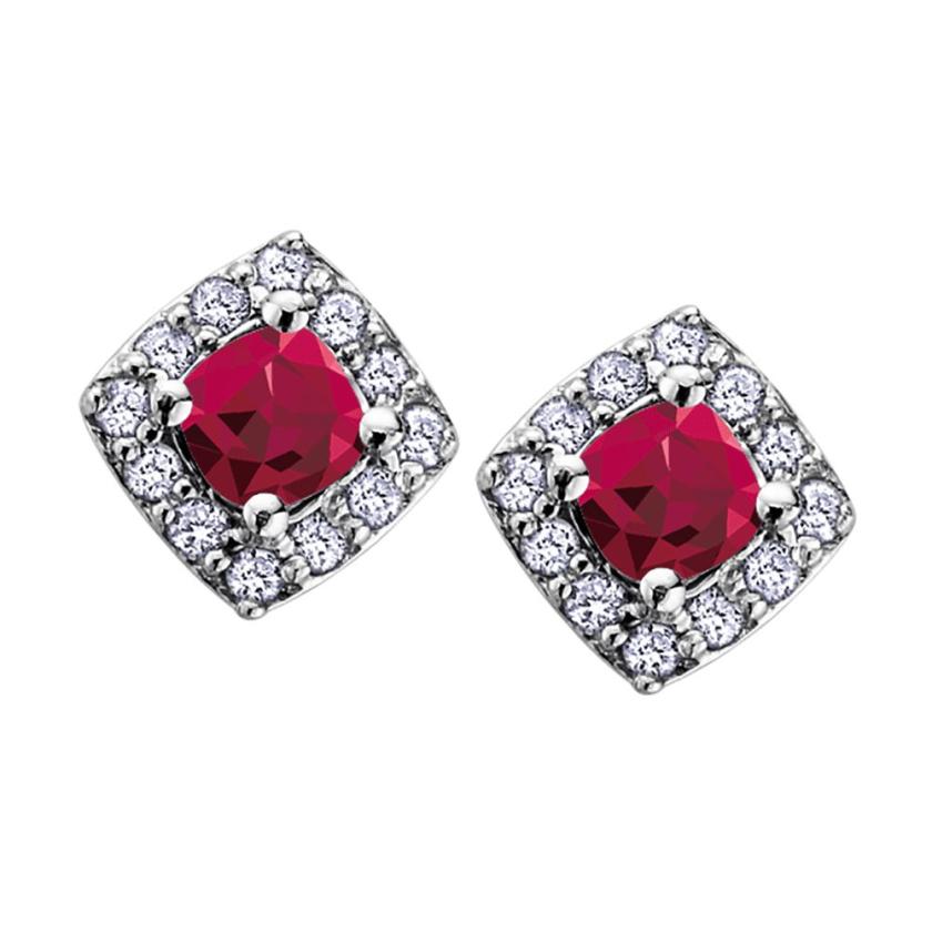 Earrings | Womens 9ct White Gold Square Ruby & Diamond Earrings 9ct White Gold Earrings