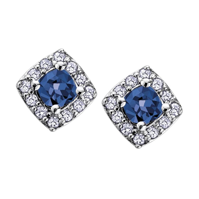 Earrings | Womens 9ct White Gold Square Sapphire & Diamond Earrings 9ct White Gold Earrings