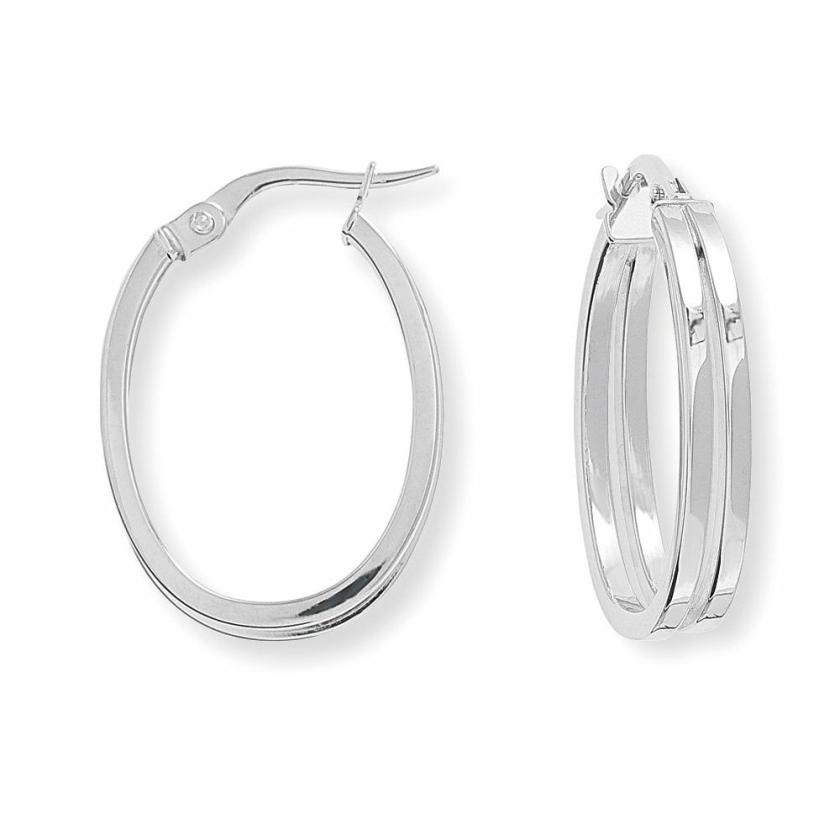 Earrings | Womens 9ct White Gold Square Tube Oval Hoop Earrings 9ct White Gold Earrings