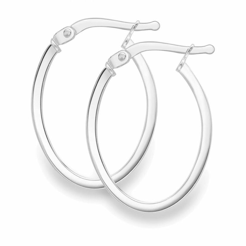 Earrings | Womens 9ct White Gold Square Tube Oval Hoops 9ct White Gold Earrings