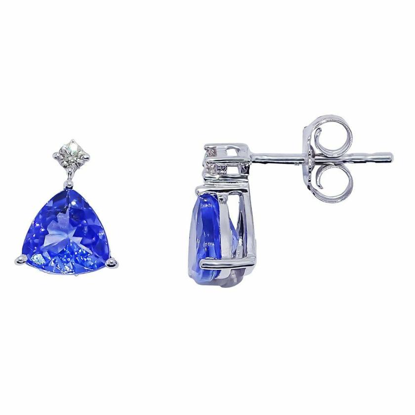 Earrings | Womens 9ct White Gold Tanzanite & Diamond Stud Earrings 9ct White Gold Earrings