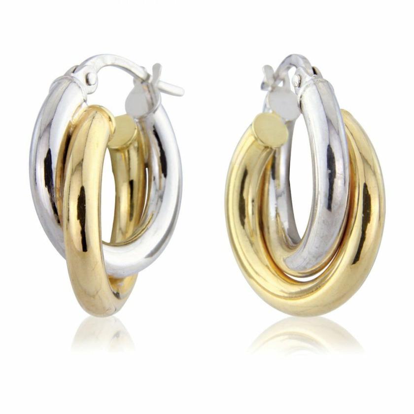 Earrings | Womens 9ct White & Yellow Interlocked Hoop Earrings 9ct White Gold Earrings