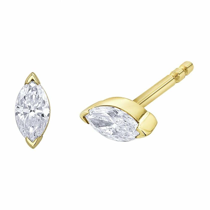 Earrings | Womens 9ct Yellow Gold 0.20ct Diamond Marquise Earring Studs 9ct Yellow Gold Earrings