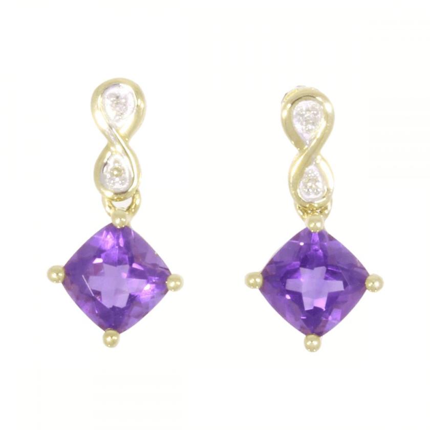 Earrings | Womens 9ct Yellow Gold & Amethyst Ear Drops 9ct Yellow Gold Earrings