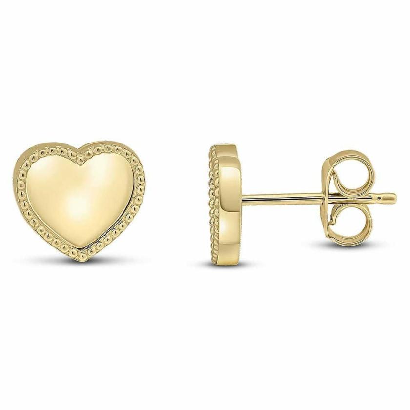 Earrings | Womens 9ct Yellow Gold Beaded Edge Heart Earrings 9ct Yellow Gold Earrings