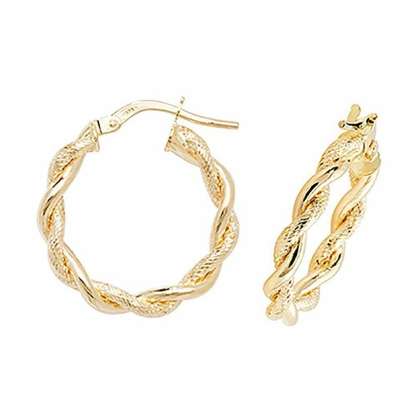 Earrings | Womens 9ct Yellow Gold Diamond Cut 15mm Twist Hoop Earrings 9ct Yellow Gold Earrings