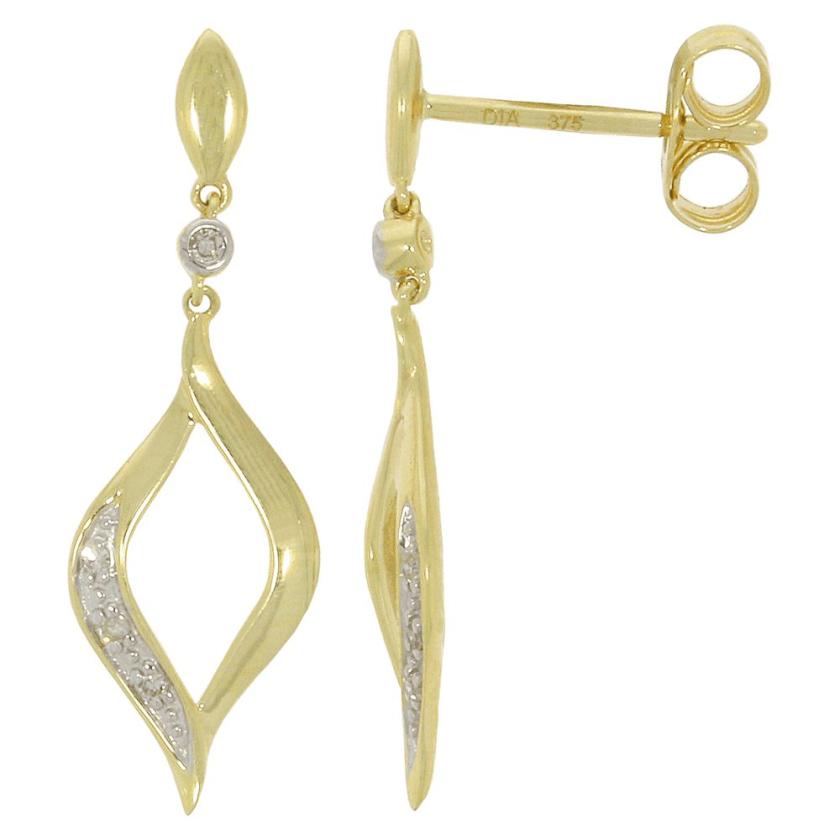 Earrings | Womens 9ct Yellow Gold Diamond Drop Earrings 9ct Yellow Gold Earrings