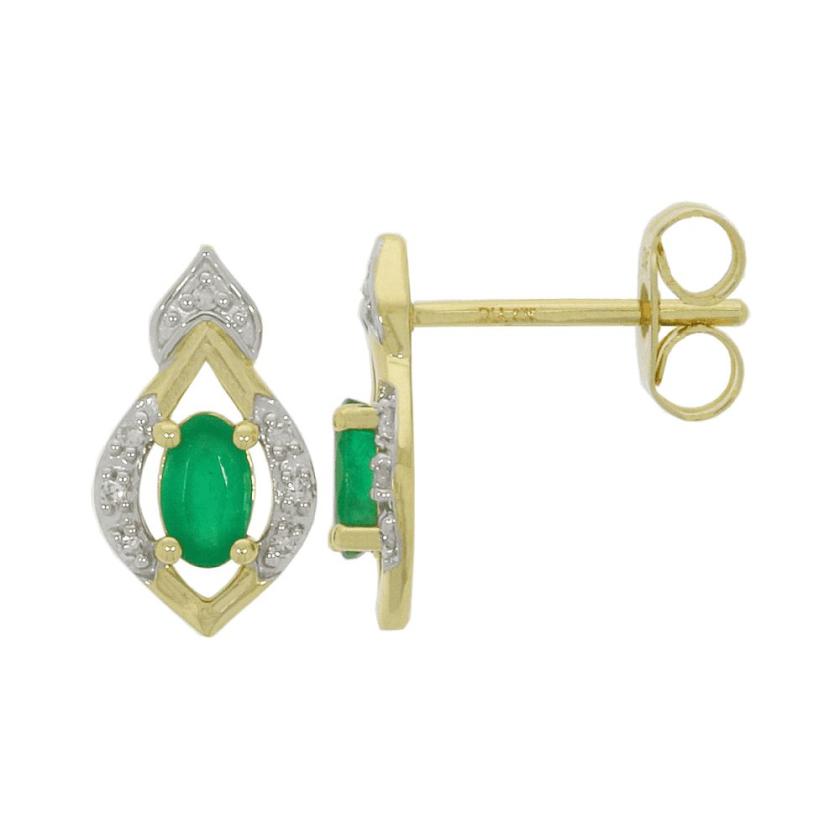 Earrings | Womens 9ct Yellow Gold Diamond & Emerald Earrings 9ct Yellow Gold Earrings