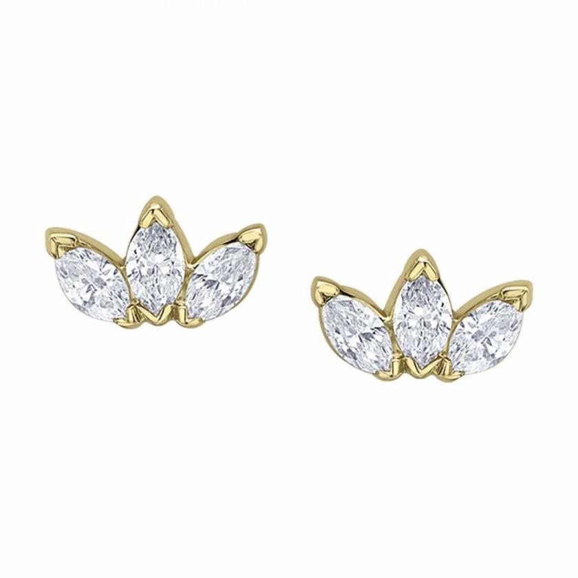 Earrings | Womens 9ct Yellow Gold Diamond Marquise Trilogy Earrings 9ct Yellow Gold Earrings