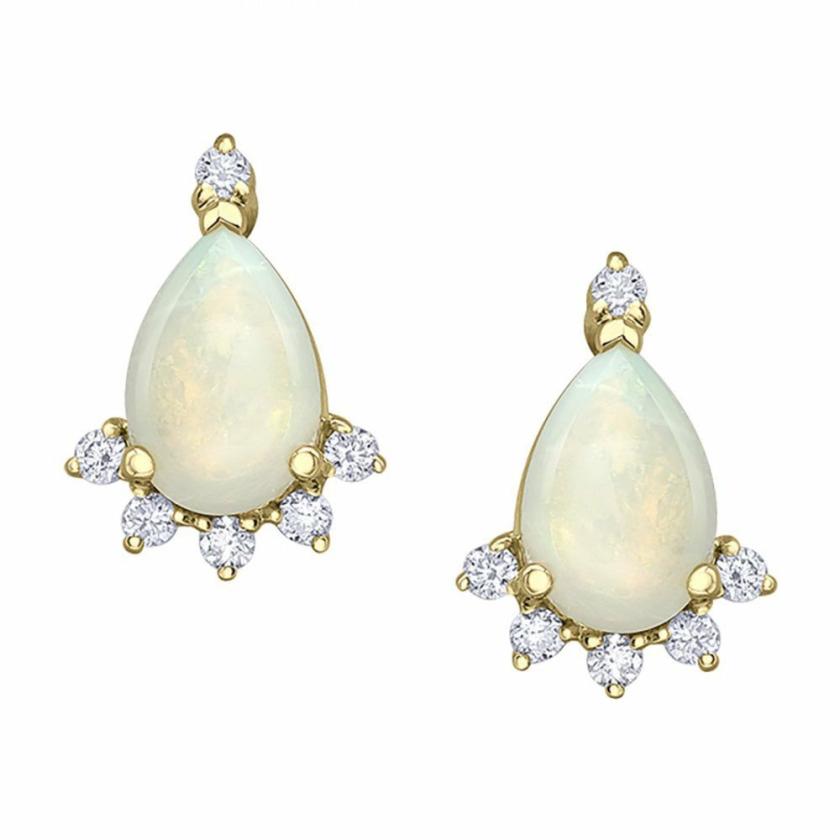 Earrings | Womens 9ct Yellow Gold Diamond & Opal Pear Drop Earrings 9ct Yellow Gold Earrings