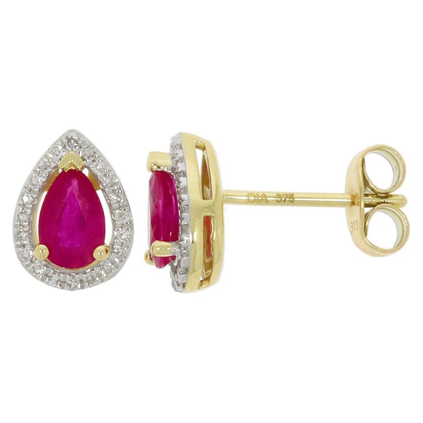 Earrings | Womens 9ct Yellow Gold Diamond & Ruby Pear Ear Studs 9ct Yellow Gold Earrings