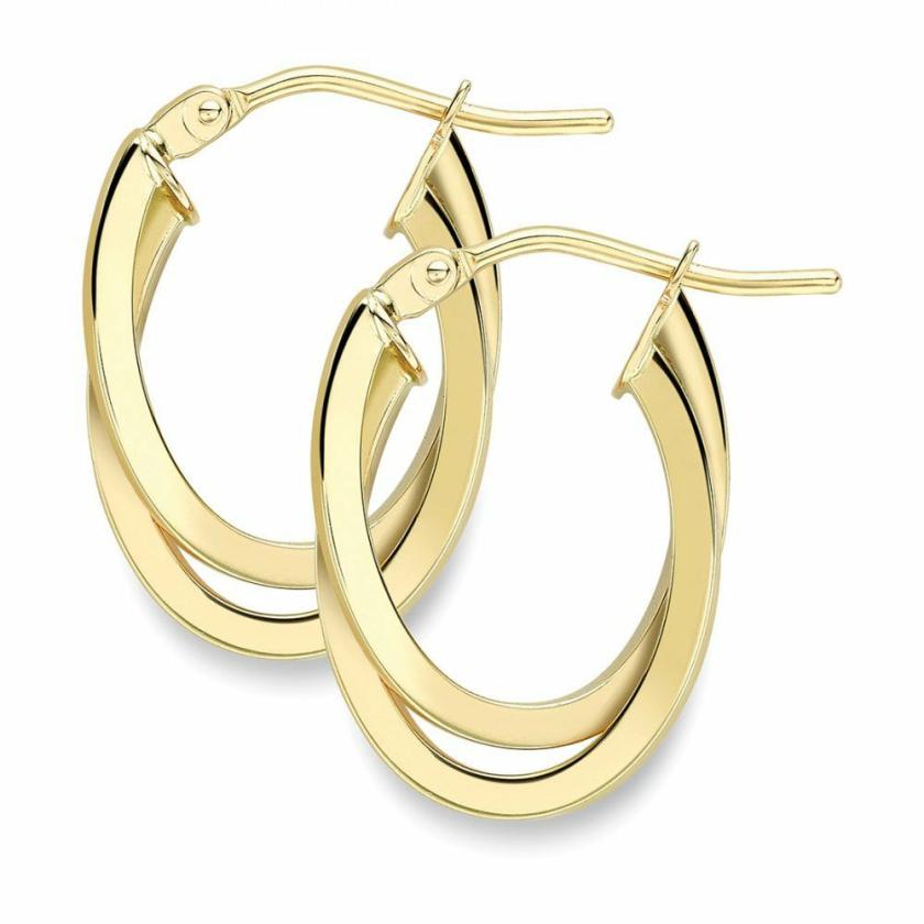 Earrings | Womens 9ct Yellow Gold Double Oval Earring Hoops 9ct Yellow Gold Earrings