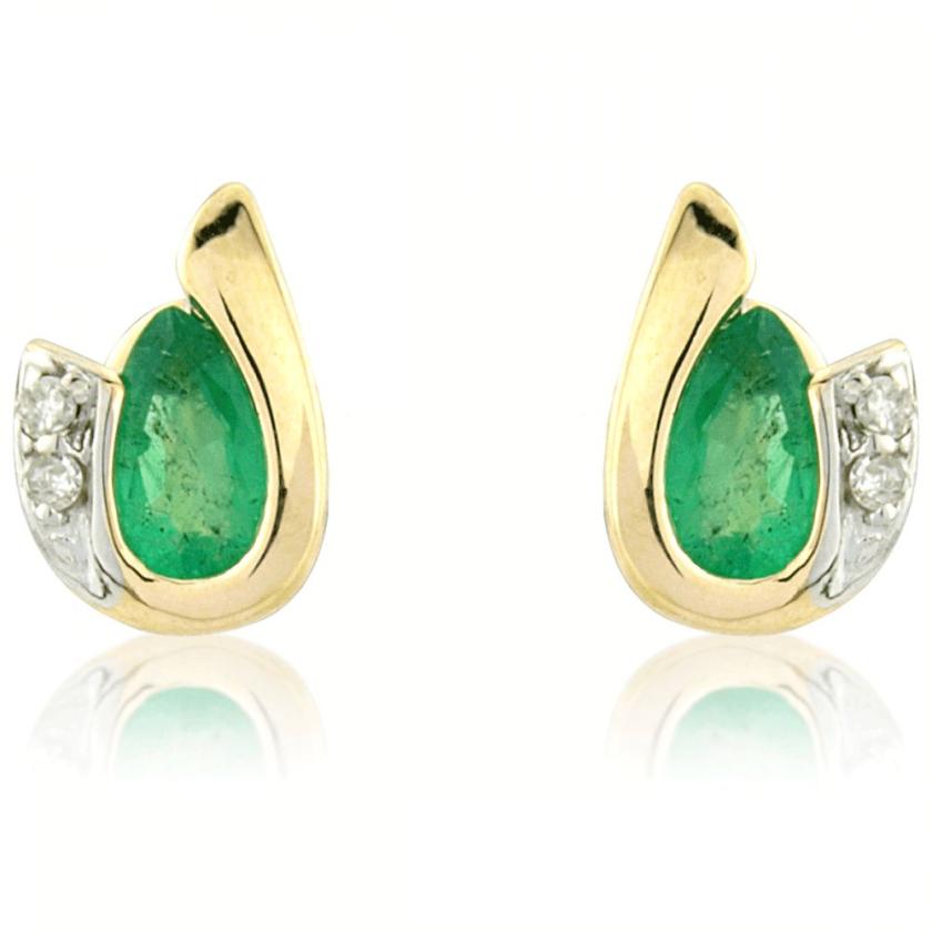 Earrings | Womens 9ct Yellow Gold Emerald & Diamond Curl Earrings 9ct Yellow Gold Earrings