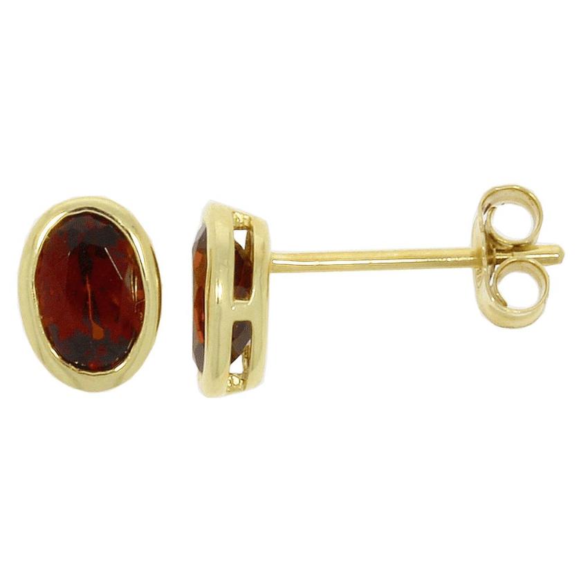 Earrings | Womens 9ct Yellow Gold & Garnet Oval Ear Studs 9ct Yellow Gold Earrings