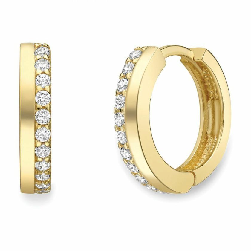 Earrings | Womens 9ct Yellow Gold Half Stone Set Huggie Hoops 9ct Yellow Gold Earrings