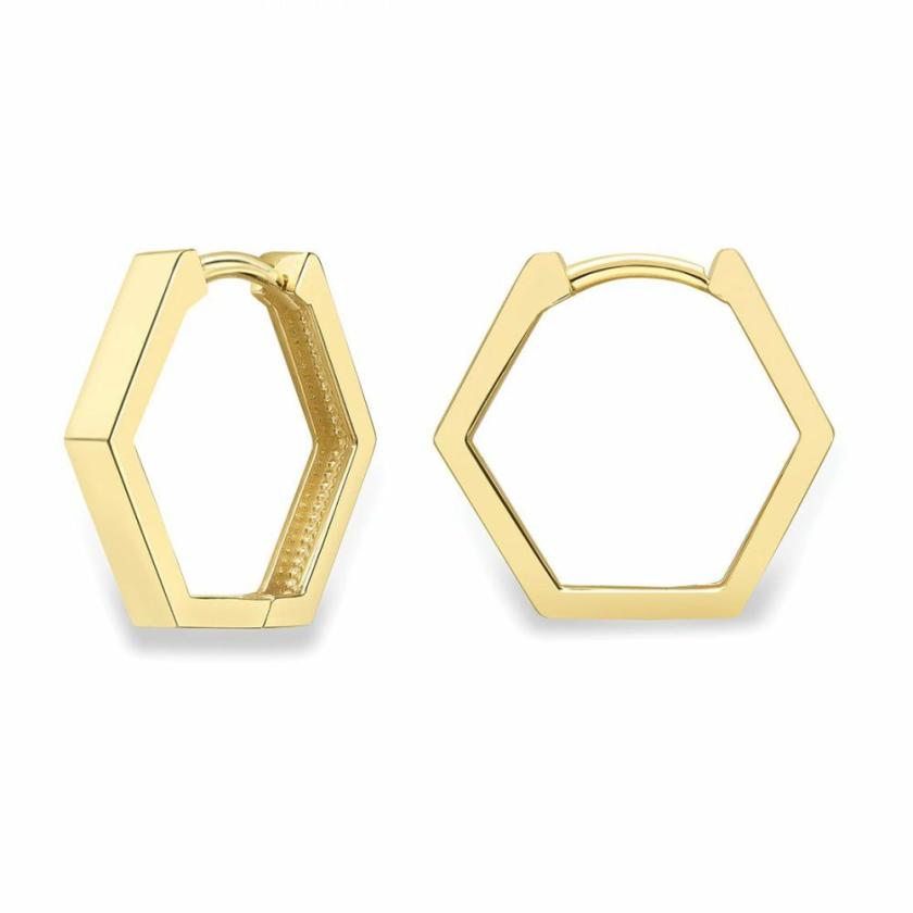 Earrings | Womens 9ct Yellow Gold Hexagonal Huggie Hoops 9ct Yellow Gold Earrings