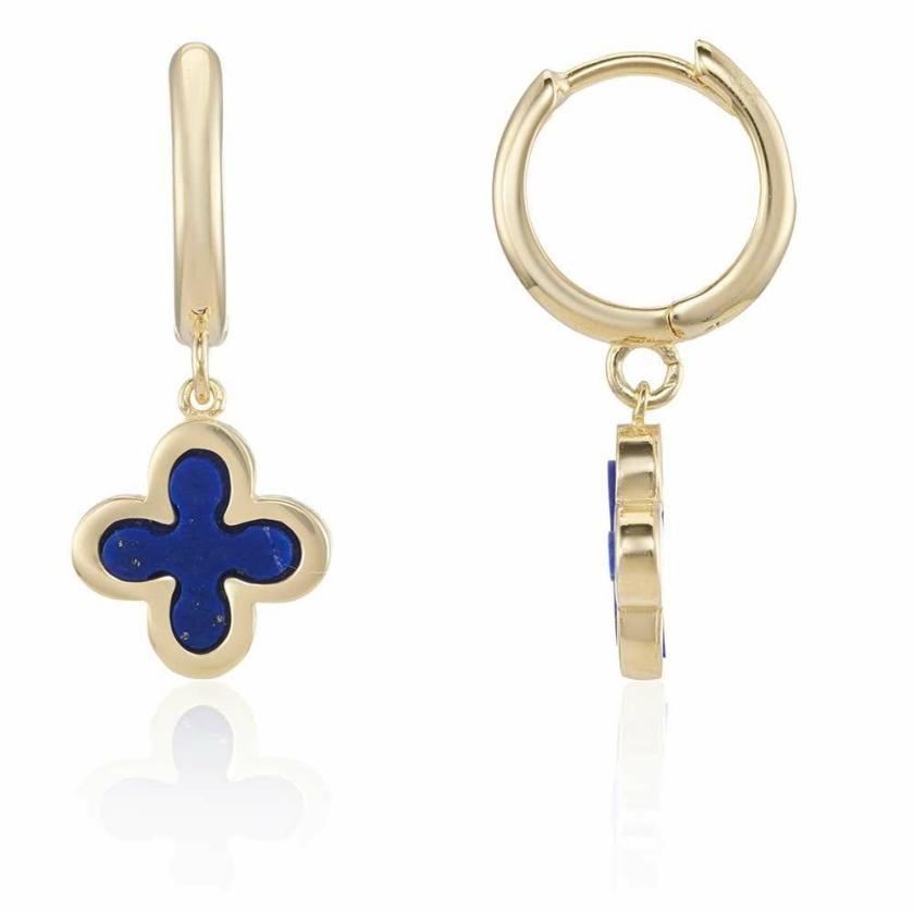 Earrings | Womens 9ct Yellow Gold Lapis Flower Earring Drops 9ct Yellow Gold Earrings