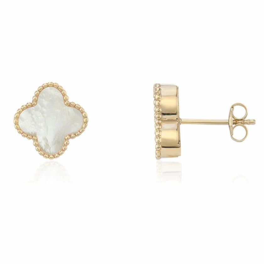 Earrings | Womens 9ct Yellow Gold Large Mother of Pearl Flower Earrings 9ct Yellow Gold Earrings