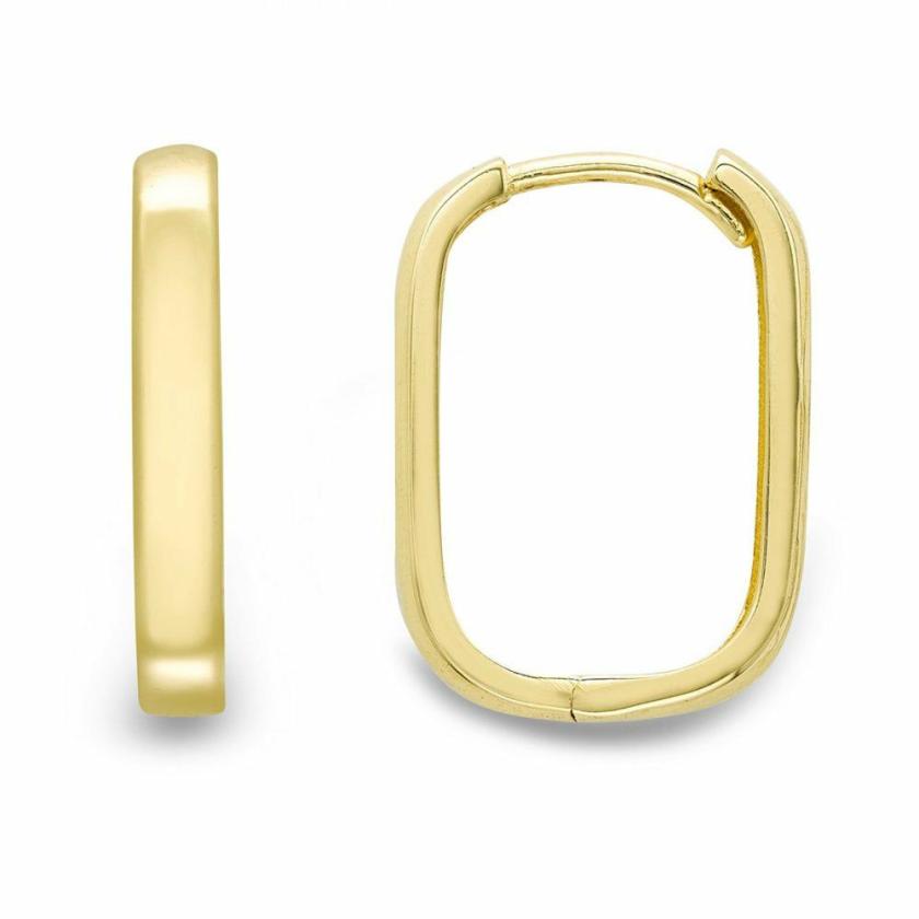 Earrings | Womens 9ct Yellow Gold Large Squared Oval Earring Hoops 9ct Yellow Gold Earrings