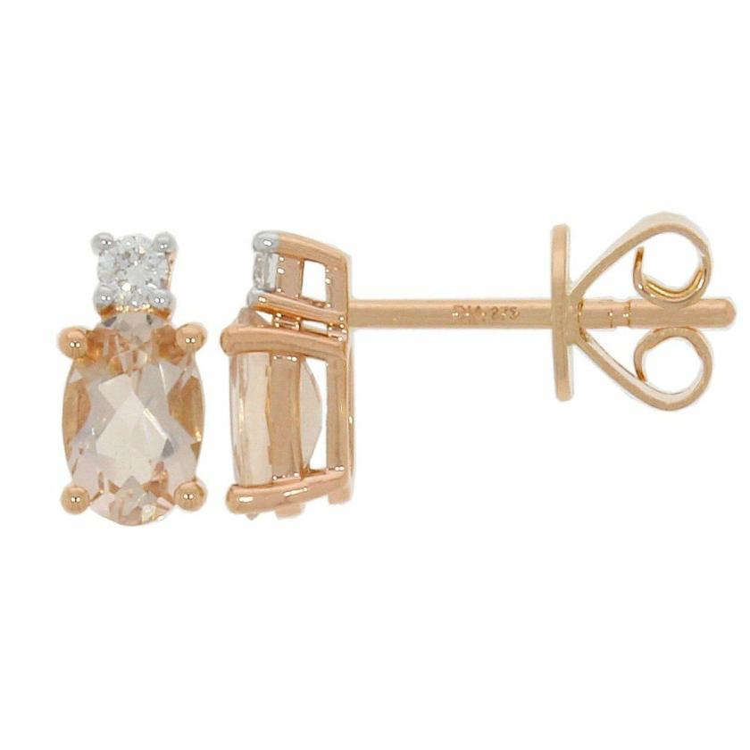 Earrings | Womens 9ct Yellow Gold Morganite & Diamond Earring Studs 9ct Yellow Gold Earrings