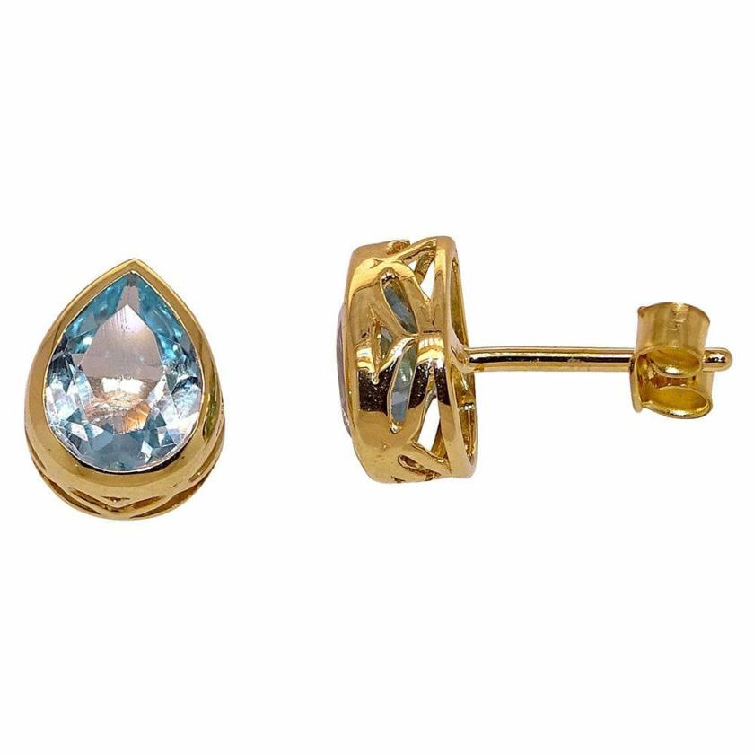 Earrings | Womens 9ct Yellow Gold Pear Blue Topaz Earring Studs 9ct Yellow Gold Earrings