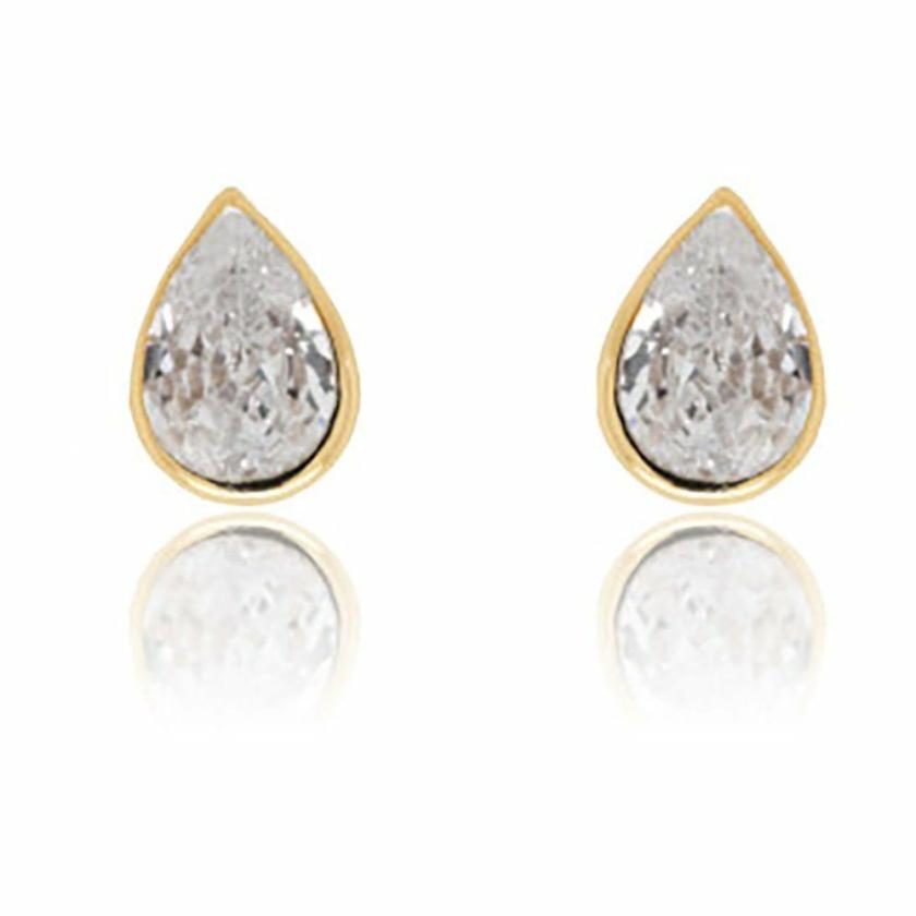 Earrings | Womens 9ct Yellow Gold Pear Stone Set Earring Studs 9ct Yellow Gold Earrings