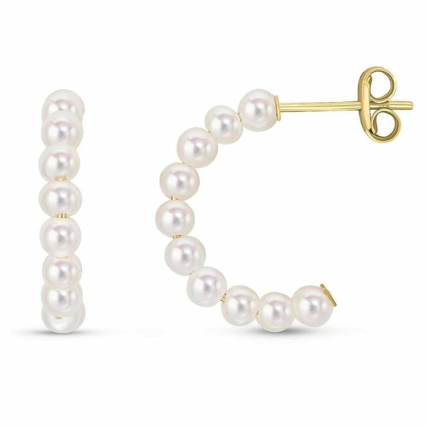 Earrings | Womens 9ct Yellow Gold Pearl Half Hoop Earrings 9ct Yellow Gold Earrings