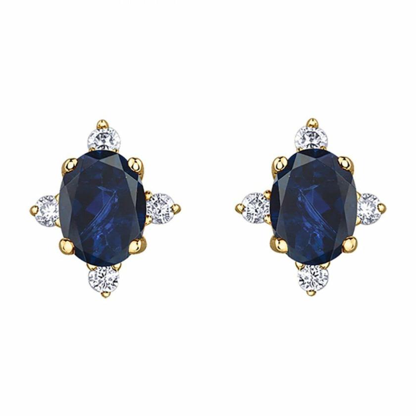 Earrings | Womens 9ct Yellow Gold Sapphire & Diamond Stud Earrings 9ct Yellow Gold Earrings