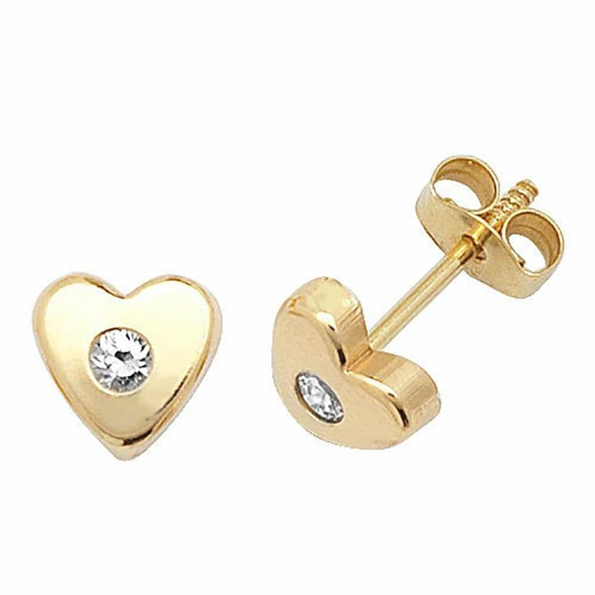 Earrings | Womens 9ct Yellow Gold Single Stone Heart Studs 9ct Yellow Gold Earrings