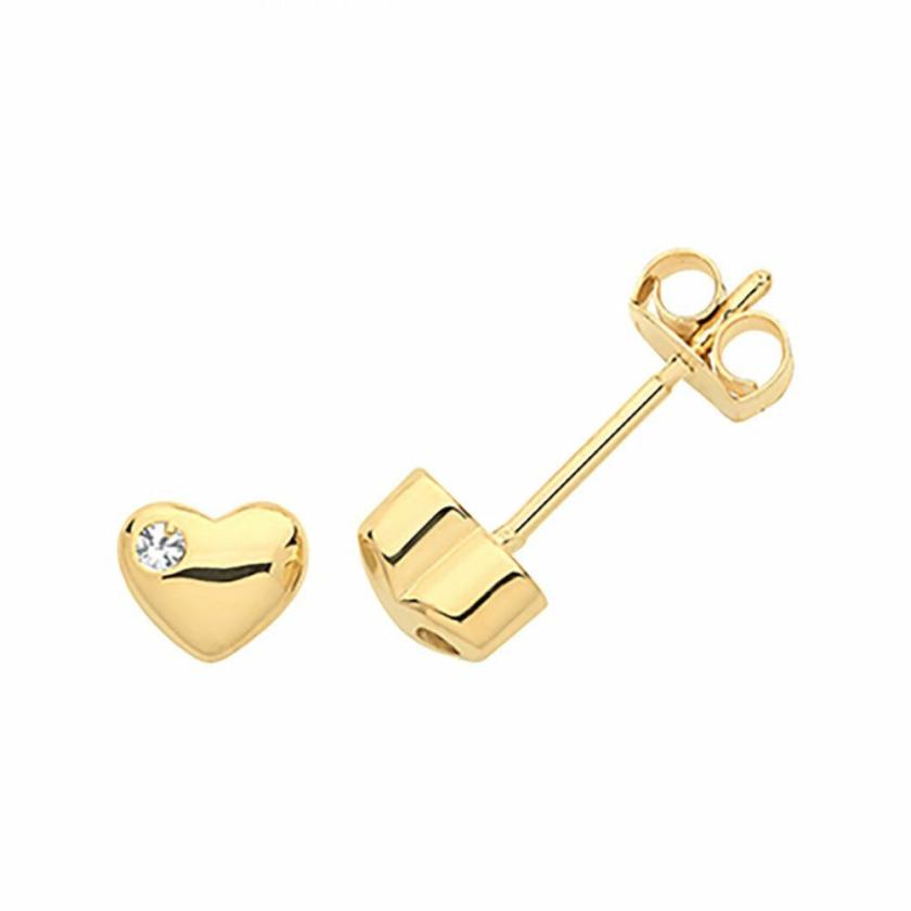 Earrings | Womens 9ct Yellow Gold Single Stone Heart Studs 9ct Yellow Gold Earrings