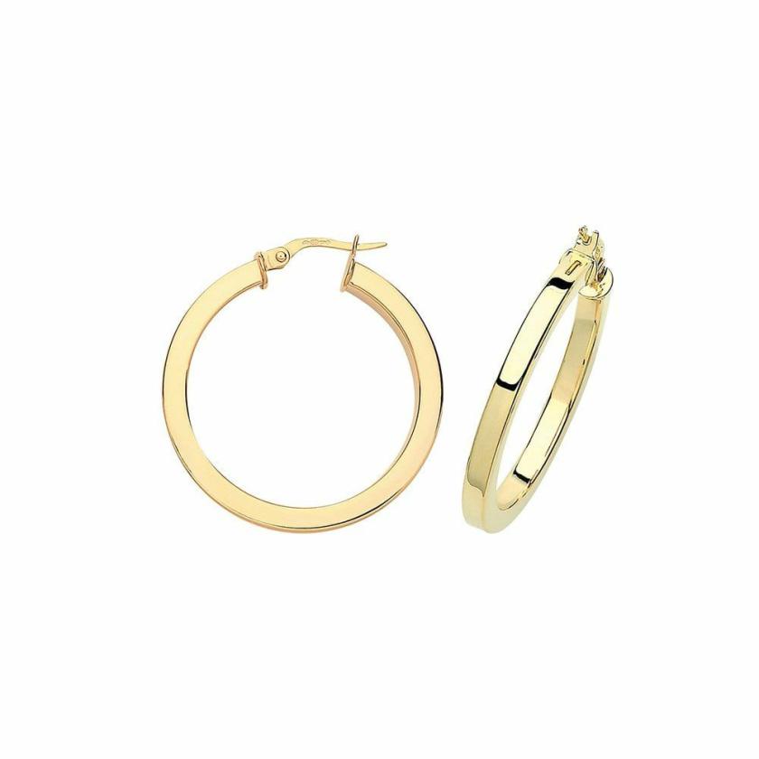 Earrings | Womens 9ct Yellow Gold Square Tube Hoops 9ct Yellow Gold Earrings