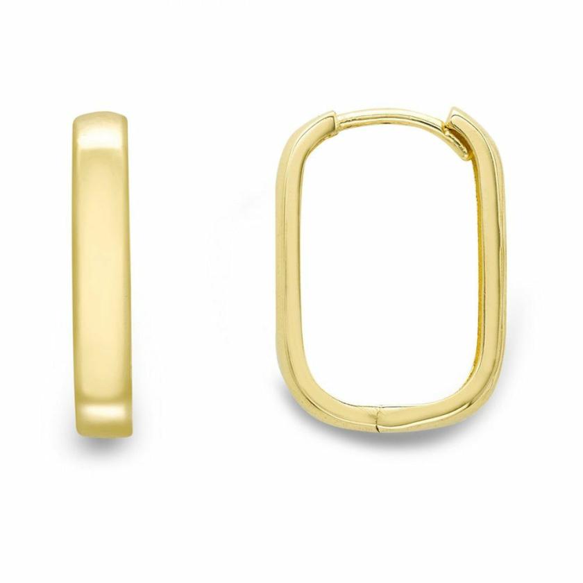 Earrings | Womens 9ct Yellow Gold Squared Oval Earring Hoops 9ct Yellow Gold Earrings