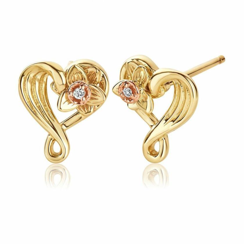 Earrings | Womens 9ct Yellow Gold St Davids Daffodil Heart Diamond Stud Earrings 9ct Yellow Gold Earrings