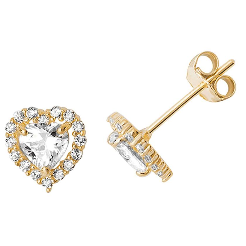 Earrings | Womens 9ct Yellow Gold Stone Set Heart Earrings 9ct Yellow Gold Earrings